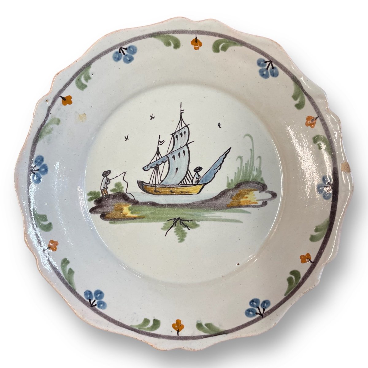 Nevers - Marine De Loire Earthenware Plate 18th Century